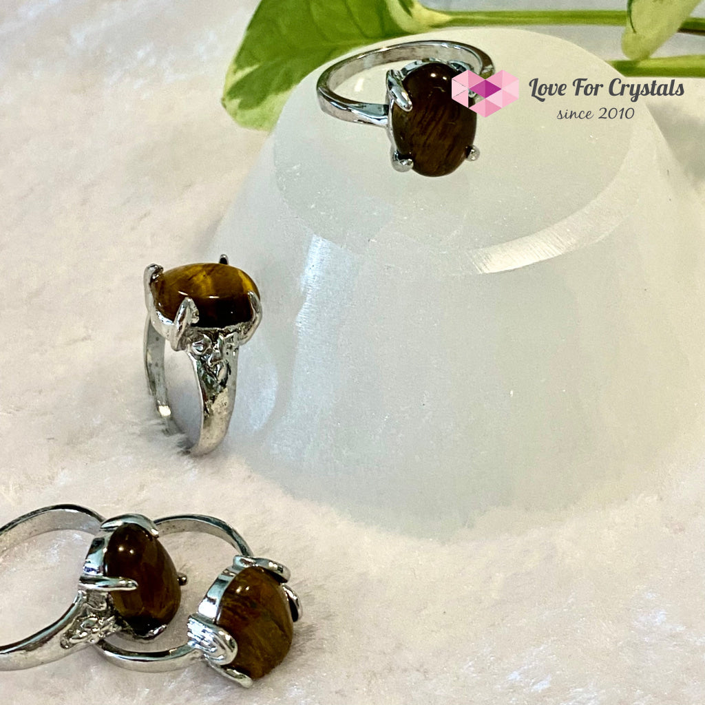 Tigers Eye Oval Ring (Zinc Alloy Metal) Size 7.5