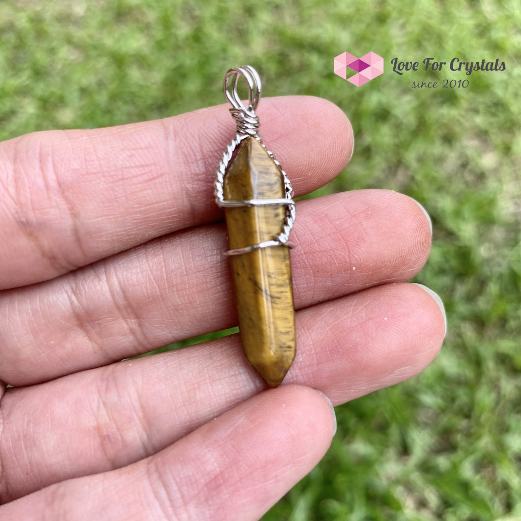 Tigers Eye Wire Wrapped Point Pendant (Silver Plated)