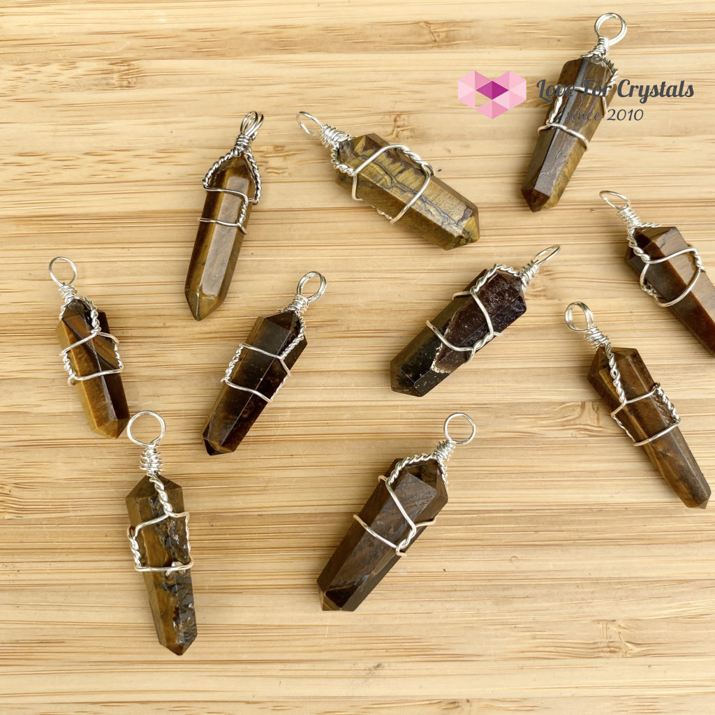 Tigers Eye Wire Wrapped Point Pendant (Silver Plated)