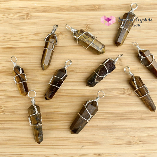 Tigers Eye Wire Wrapped Point Pendant (Silver Plated)