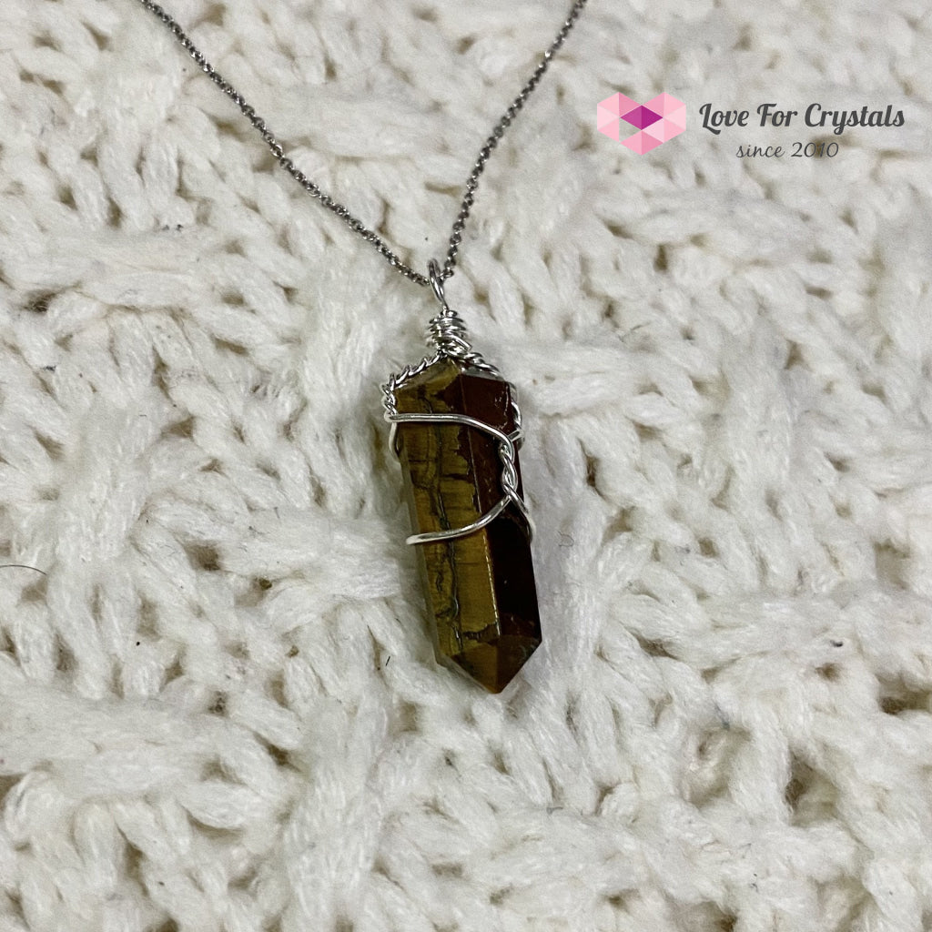 Tigers Eye Wire Wrapped Point Pendant (Silver Plated)