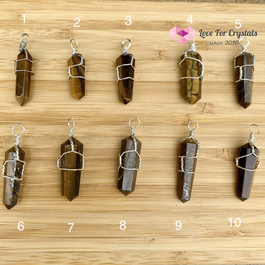 Tigers Eye Wire Wrapped Point Pendant (Silver Plated) Photo 1