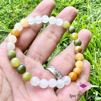 Triple Luck Remedy Bracelet (Three Shades Of Jade 6Mm White Yellow & Green)-Shimmer&Gems