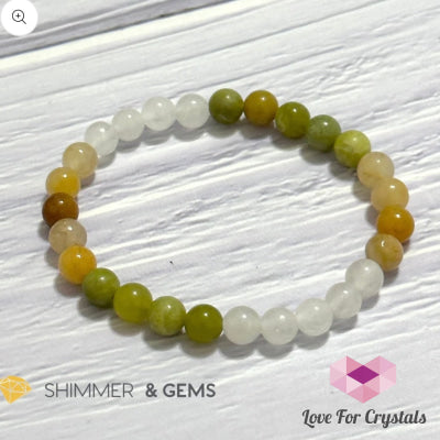 Triple Luck Remedy Bracelet (Three Shades Of Jade 6Mm White Yellow & Green)-Shimmer&Gems