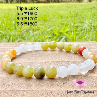 Triple Luck Remedy Bracelet (Three Shades Of Jade 6Mm White Yellow & Green)-Shimmer&Gems 6.5