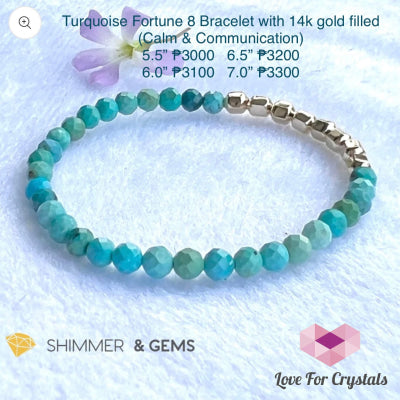 Turquoise Fortune 8 Bracelet 14K Gold Filled (Calm & Communication) - Shimmer Gems