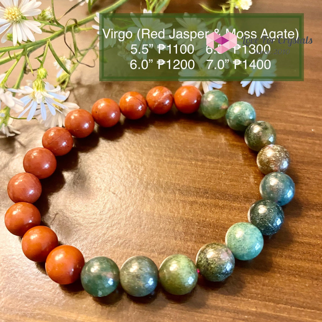 Virgo Zodiac Remedy Bracelet (Moss Agate & Red Jasper) 23 Aug-22 Sept 5.5 (Small)