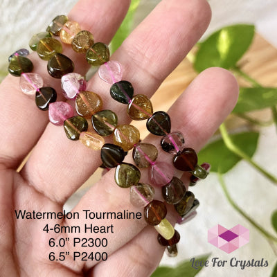 Watermelon Tourmaline Heart Crystal Bracelet (Brazil) (4 To 6Mm Heart)