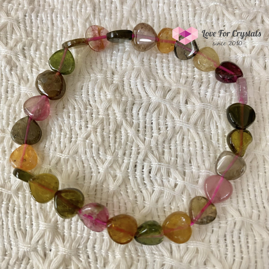 Watermelon Tourmaline Heart Crystal Bracelet (Brazil) (4 To 6Mm Heart)