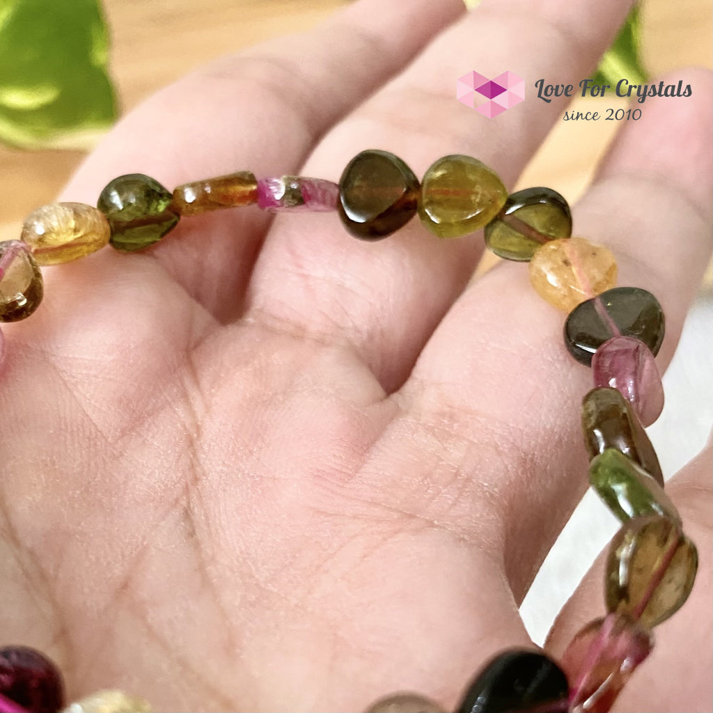 Watermelon Tourmaline Heart Crystal Bracelet (Brazil) (4 To 6Mm Heart)