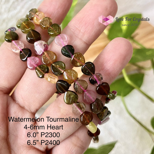 Watermelon Tourmaline Heart Crystal Bracelet (Brazil) (4 To 6Mm Heart)