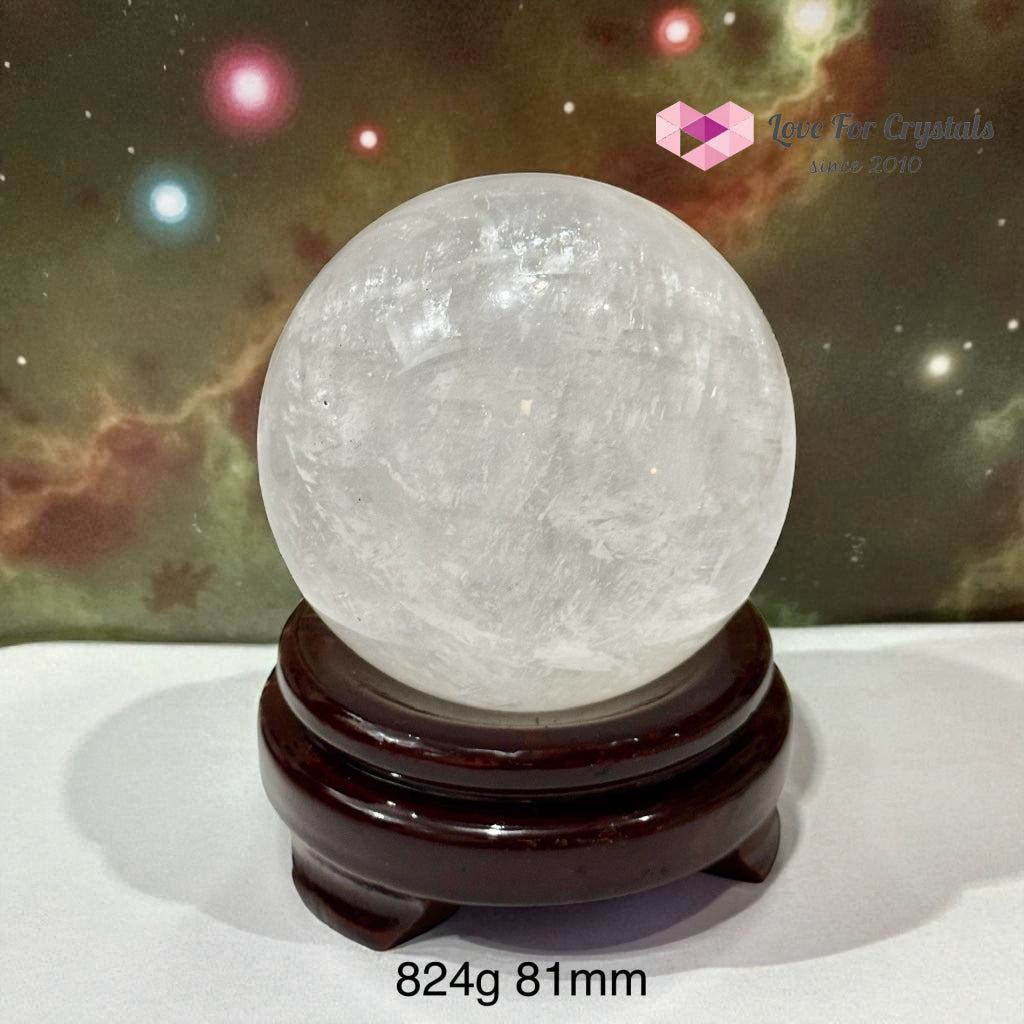 White Calcite Large Sphere (Pre-encoded and Activated) 824g 81mm Sphere