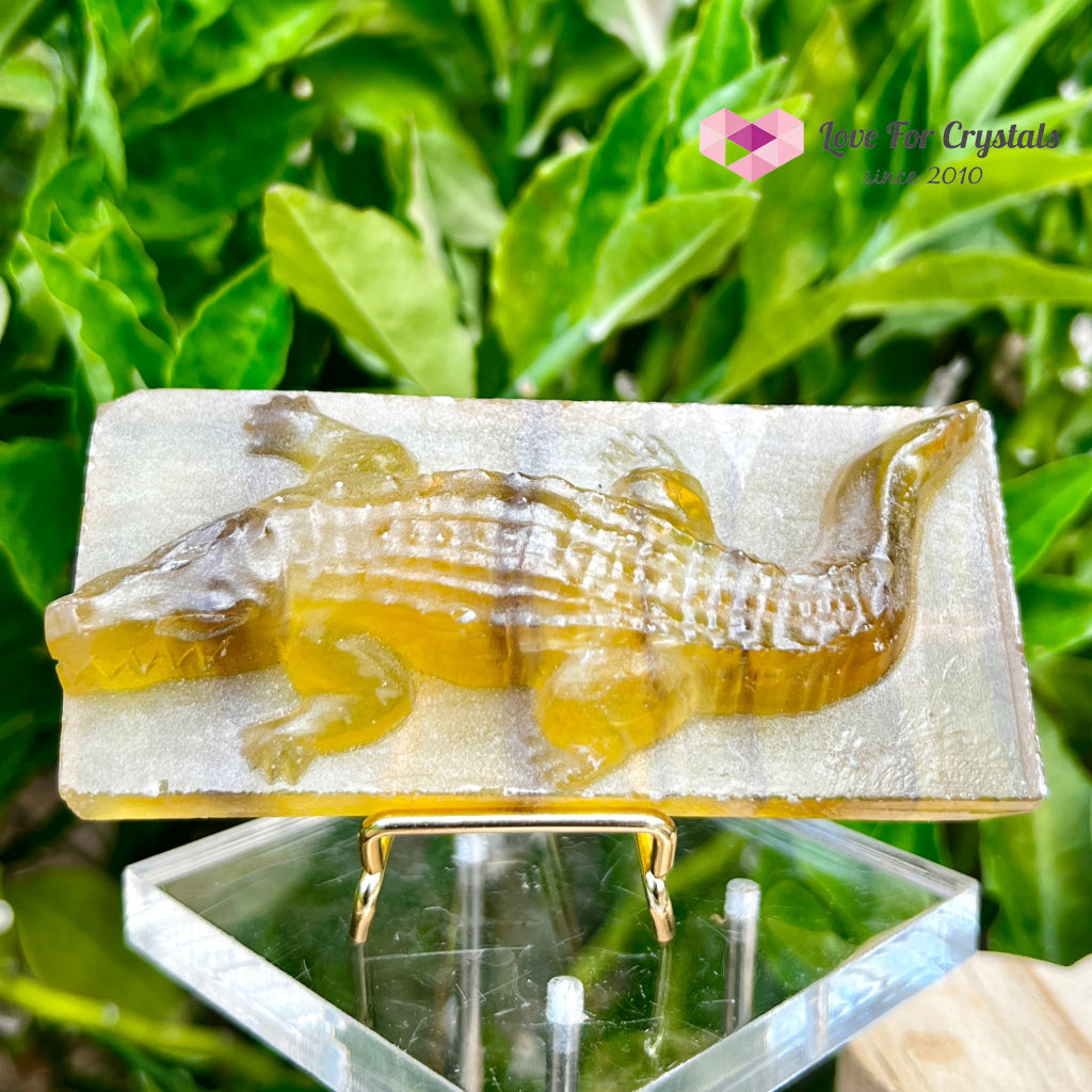 Yellow Fluorite Crocodile Carving Slab Slabs